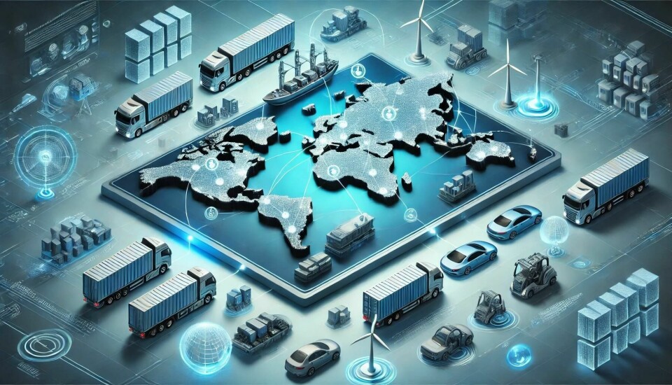 Global automotive industry shifts intensify challenges for logistics providers DALL·E 2025-01-23 16.10.30 - A futuristic infographic-style digital rendering of global automotive logistics, showcasing a world map as the base with 3D elements representing inte