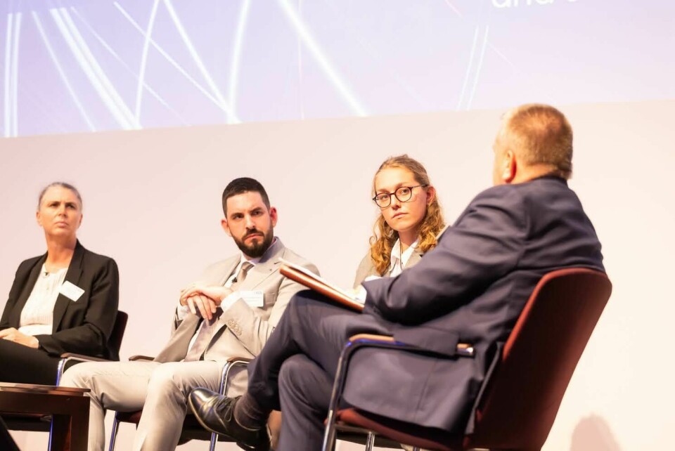 Mike Sturgeon moderates a panel on collaboration and sustainability at ECG Conference 2024, featuring (left to right) Anouck Arnaud of Mercedes-Benz, Johannes Alexander Hödlmayr of Hödlmayr International, Cecilie Brandt Bidstrup of DFDS, and Sturgeon himselfPanellists stress the importance of collective action and investment in green logistics, highlighting the role of collaboration, digital transparency and sustainable fuel alternatives in reducing emissions across the automotive supply chain. Cecilie Brandt Bidstrup, DFDS_centre_ECG